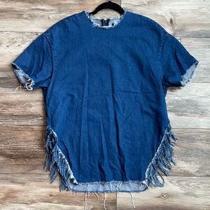 New BDG Urban Outfitters Women’s SP Denim Raw Hem Top Fringe Accents
